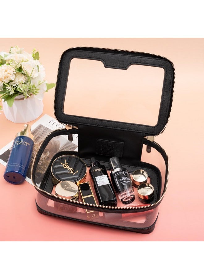 Clear Makeup Bag, Large Travel Toiletry Bag Cosmetic Case For Women, Make Up Bag With Zipper, Transparent Waterproof Cosmetic Organizer Storage Bag(Black)