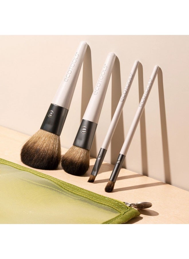 On-The-Go Makeup Brush Kit, Travel-Friendly Brush Set, Mini-Size Makeup Tools For Powders, Blush, Bronzer, & Eyeshadows, Eco-Friendly, Synthetic Bristles, Cruelty-Free & Vegan, 5 Piece Set