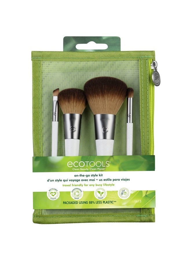 On-The-Go Makeup Brush Kit, Travel-Friendly Brush Set, Mini-Size Makeup Tools For Powders, Blush, Bronzer, & Eyeshadows, Eco-Friendly, Synthetic Bristles, Cruelty-Free & Vegan, 5 Piece Set