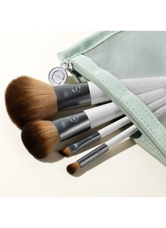 On-The-Go Makeup Brush Kit, Travel-Friendly Brush Set, Mini-Size Makeup Tools For Powders, Blush, Bronzer, & Eyeshadows, Eco-Friendly, Synthetic Bristles, Cruelty-Free & Vegan, 5 Piece Set