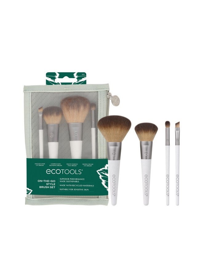 On-The-Go Makeup Brush Kit, Travel-Friendly Brush Set, Mini-Size Makeup Tools For Powders, Blush, Bronzer, & Eyeshadows, Eco-Friendly, Synthetic Bristles, Cruelty-Free & Vegan, 5 Piece Set