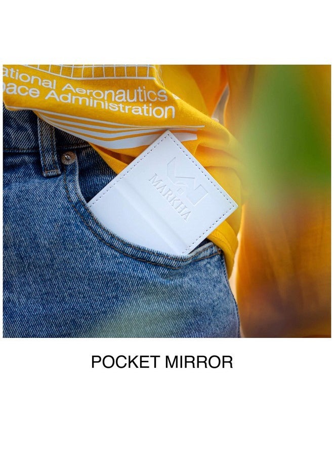 Pocket Mirror For Men Women Unbreakable Stainless Steel Portable Mirror (Case Cover (White))