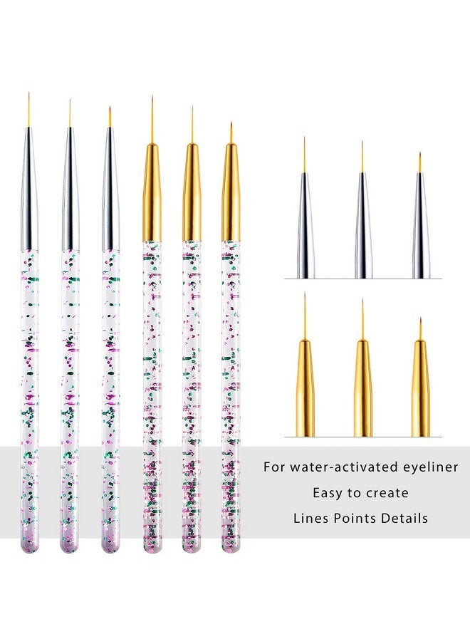 6 Pieces Makeup Brush Line Fine Point Eyeliner Brush Eye Makeup Gel Eyeliner Brush Eyeliner Brush Applicators Cosmetic Eye Wands Eyeliner For Water Activated Eyeliner Makeup Tool, Silver And Golden