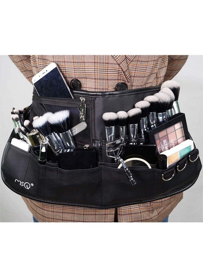 Makeup Brush Bag With Belt Multi Pocket Foldable Apron Pack Cosmetic Brush Pouch Holder Organizer With Adjustable Artist Belt Strap Best For Artist/Fashion Stylist(Without Brush)