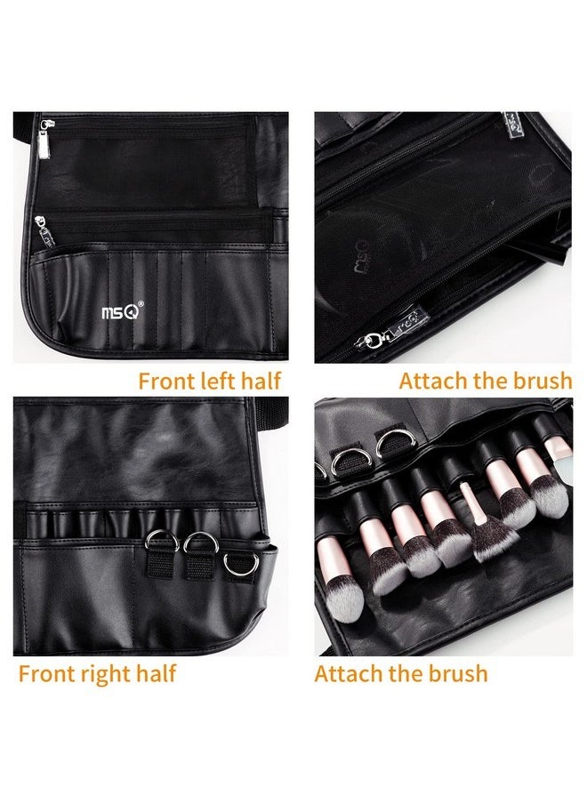 Makeup Brush Bag With Belt Multi Pocket Foldable Apron Pack Cosmetic Brush Pouch Holder Organizer With Adjustable Artist Belt Strap Best For Artist/Fashion Stylist(Without Brush)