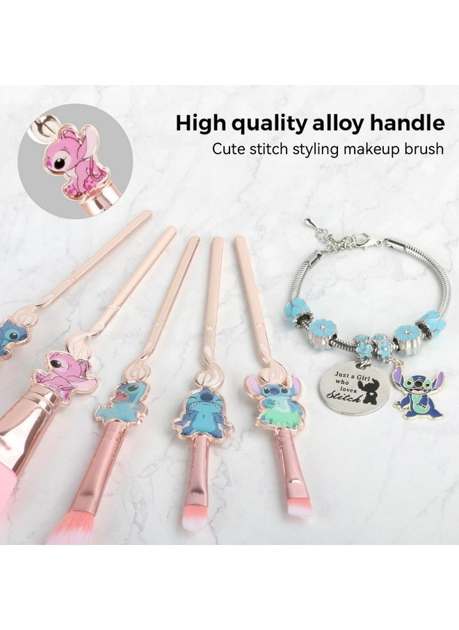 Stitch Makeup Brushes+Stitch Bracelet, Stitch Gifts Set For Girls And Women,Stitch Stuff, Best As Christmas/Children'S Day Gifts