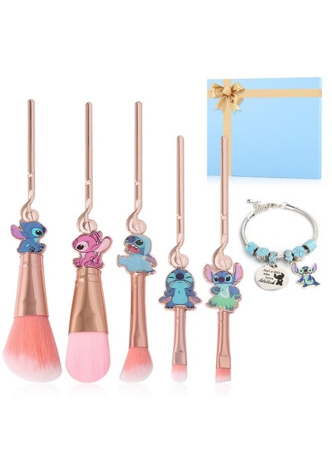 Stitch Makeup Brushes+Stitch Bracelet, Stitch Gifts Set For Girls And Women,Stitch Stuff, Best As Christmas/Children'S Day Gifts