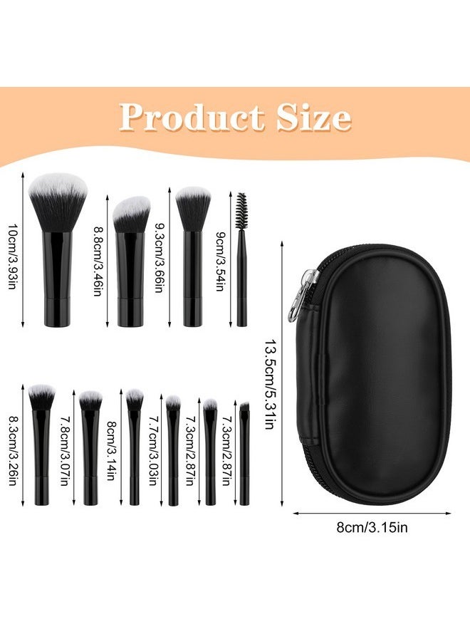 10 Pcs Travel Makeup Brush Set Mini Makeup Brushes Travel Size With Pack Portable Small Eyeshadow Eye Lipstick Foundation Brush Shadow Contour Blush Concealer (Black)