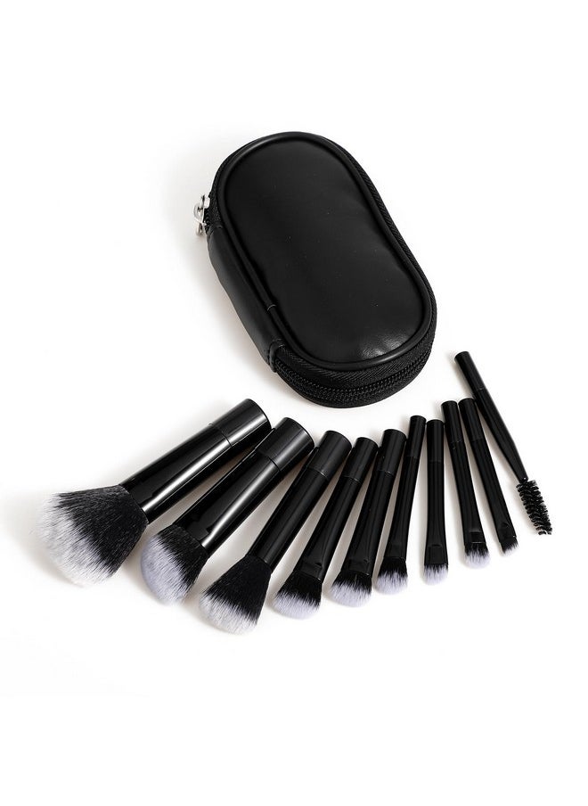 10 Pcs Travel Makeup Brush Set Mini Makeup Brushes Travel Size With Pack Portable Small Eyeshadow Eye Lipstick Foundation Brush Shadow Contour Blush Concealer (Black)
