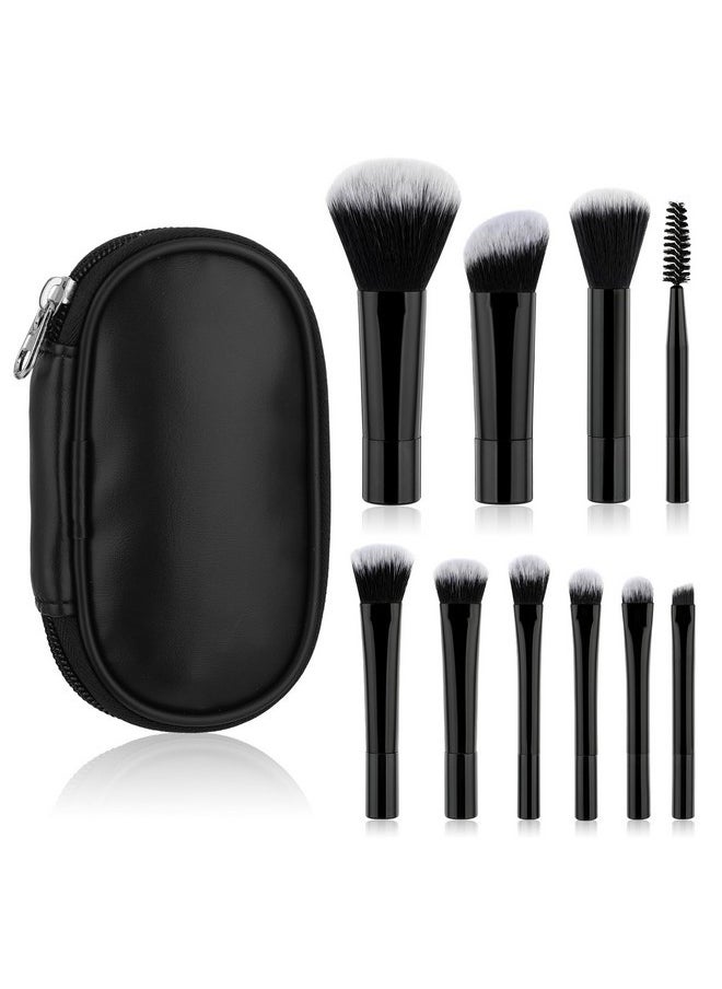 10 Pcs Travel Makeup Brush Set Mini Makeup Brushes Travel Size With Pack Portable Small Eyeshadow Eye Lipstick Foundation Brush Shadow Contour Blush Concealer (Black)