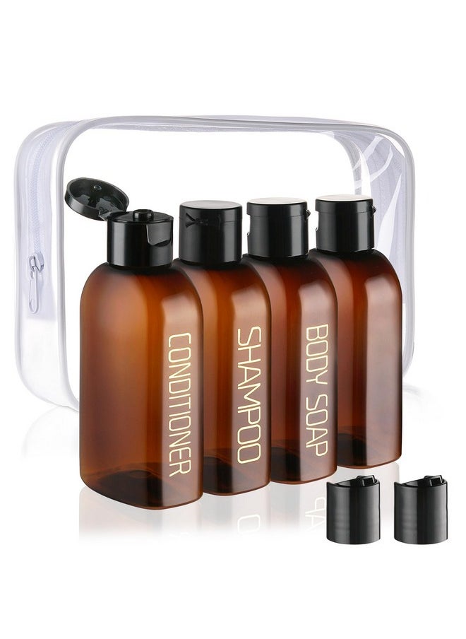 Travel Bottles For Toiletries 4Pcs 3.4Oz Travel Shampoo And Conditioner Bottles Tsa Approved Travel Size Containers Leak Proof Small Plastic Squeeze Bottles With Flip Cap