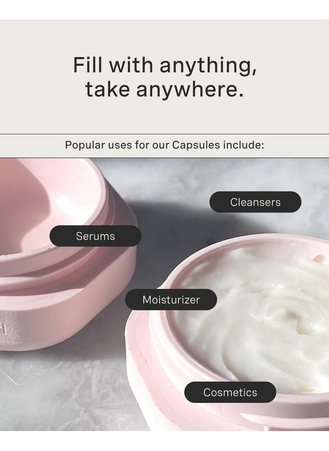 Travel Containers - Skincare Set - Magnetic Travel Capsules - For Facial Cleanser, Moisturizer, Sunscreen - 3 Small Capsules (0.56Oz) With Cleanser, Moisturizer & Sun-Icon Labels - Petal