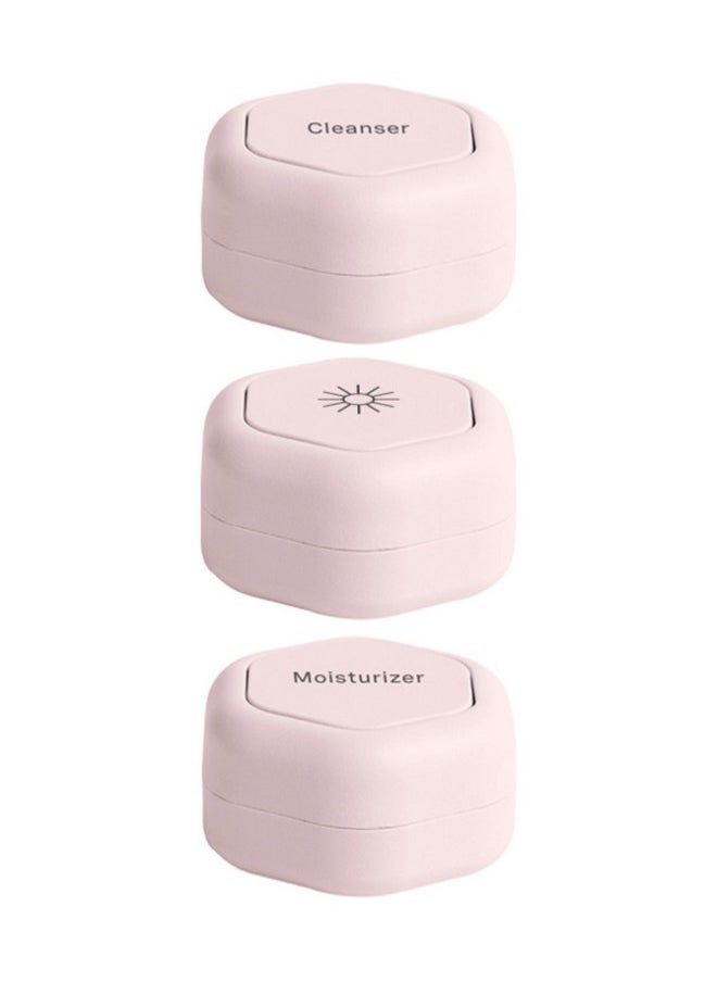 Travel Containers - Skincare Set - Magnetic Travel Capsules - For Facial Cleanser, Moisturizer, Sunscreen - 3 Small Capsules (0.56Oz) With Cleanser, Moisturizer & Sun-Icon Labels - Petal
