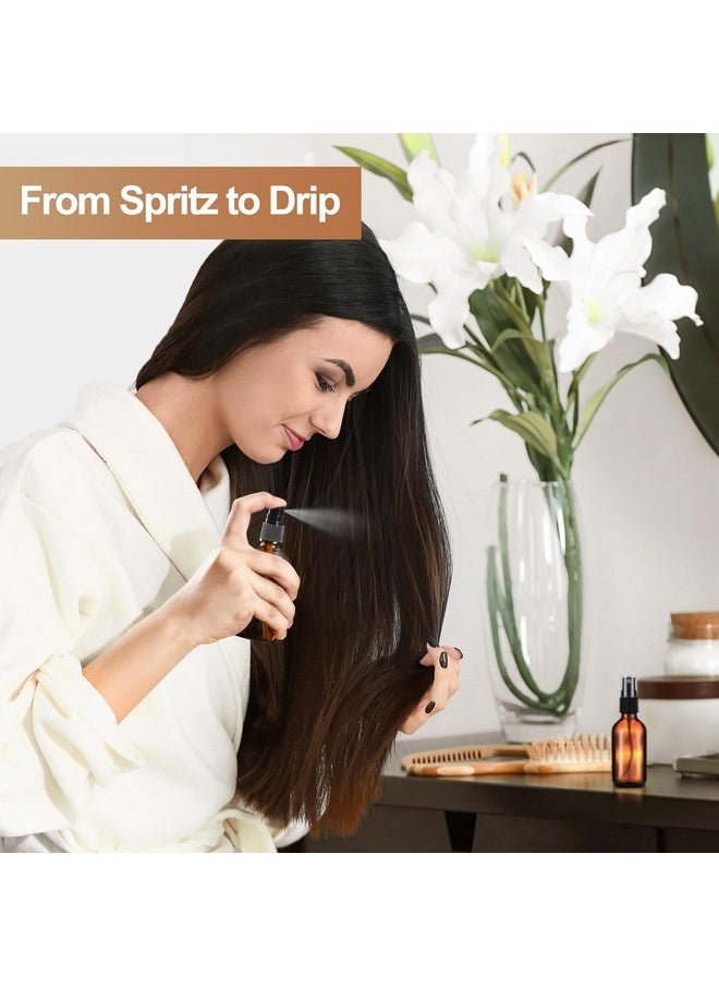 2 Oz Amber Glass Spray Bottles For Essential Oils, Empty Small Fine Mist And Refillable Mister, Mini Travel Bottle For Cleaning Solutions And Skin Care, Glass Dropper And Funnel Included.