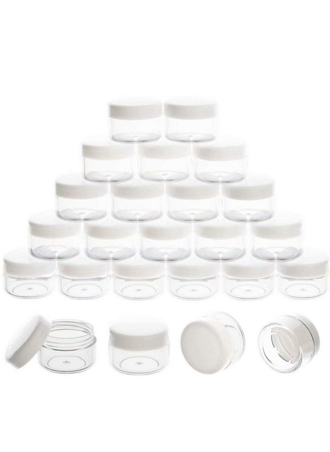 5 Gram Sample Containers With Lids, Mini Makeup Containers, Empty Plastic Travel Cosmetic Containers With Labels(25 Count, White Lid)