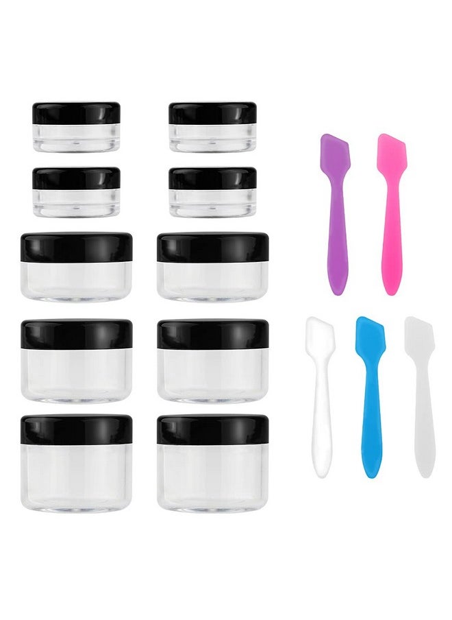 10 Pieces Makeup Travel Containers With Lids 3/5/10/15/20 Gram Size Cosmetic Jars With 5 Pieces Mini Spatulas For Gift(Black Color)