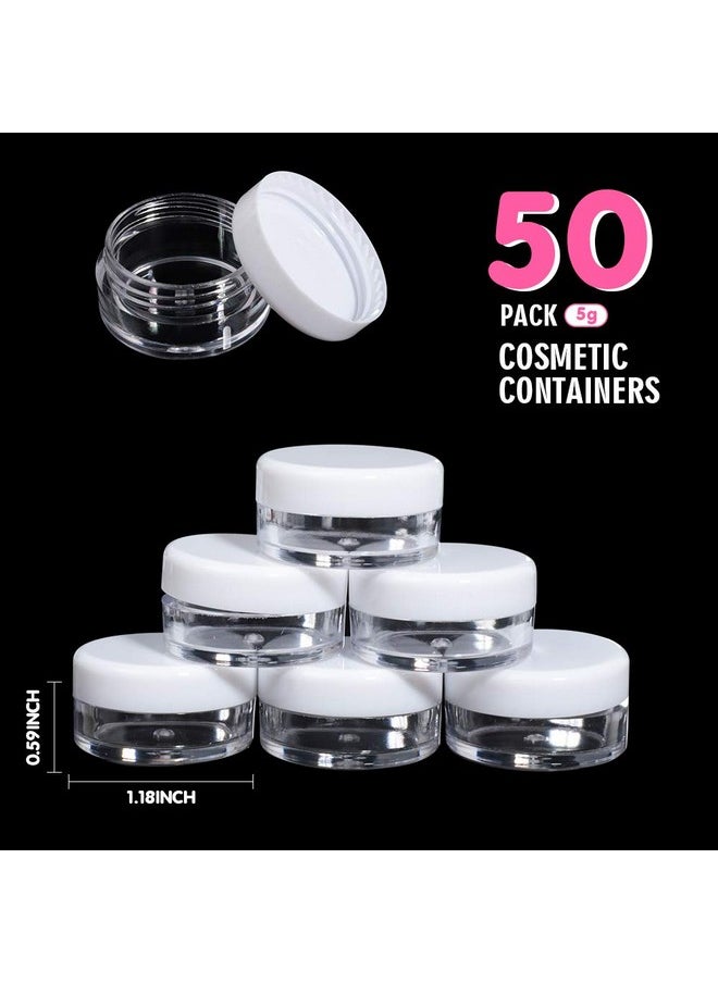 50 Pack Cosmetic Containers, 5 Gram Clear Round Pot Jar Plastic Sample Container With Lid, For Eye Shadow Bead Earring Liquid Lotion Cream Make-Up Storage