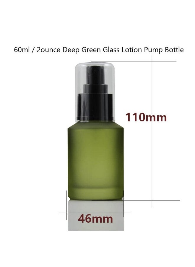 1Pcs 60Ml 1Oz Frosted Empty Glass Cosmetic Cream Lotion Pump Bottle With Black Pump Head And Anti-Dust Cap For Beauty Liquid Essential Oil Facial Cream Emulsion Travel Containers (Green)