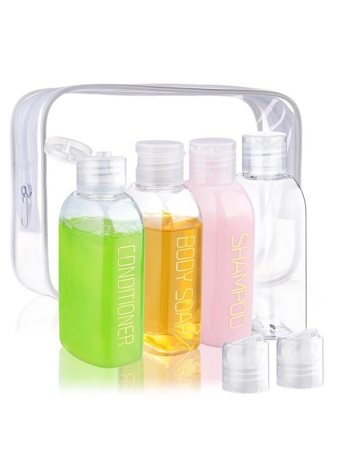 Leakproof Squeeze Bottles Travel Kit - 4Pc 3.4 Oz Tsa Approved For Shampoo, Conditioner And Toiletries