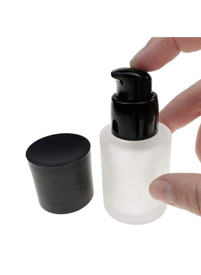 2 Pcs 30Ml 1Oz Upscale Empty Refillable Frosted Glass Pump Bottle Liquid Foundation Container Dispenser Storage Vial Lotion Essence Emulsion Sample Case For Travel