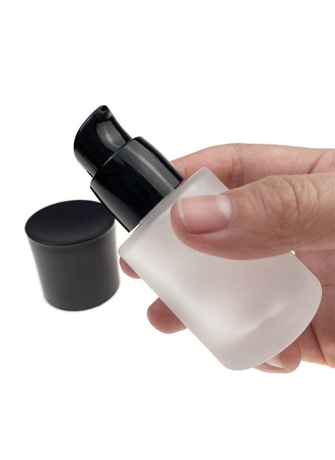 2 Pcs 30Ml 1Oz Upscale Empty Refillable Frosted Glass Pump Bottle Liquid Foundation Container Dispenser Storage Vial Lotion Essence Emulsion Sample Case For Travel
