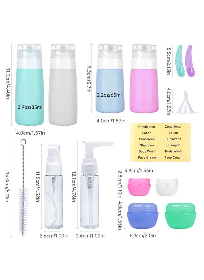 16 Pack Travel Bottles Set For Toiletries, Tsa Approved Travel Size Containers Leak Proof Travel Accessories, Silicone Squeezable Shampoo And Conditioner Bottles, Perfect For Travel Business