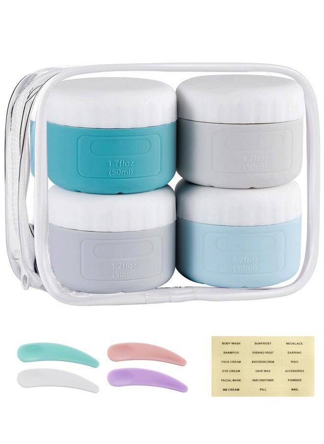 Travel Containers For Travel Size Toiletries, Tsa Approved Travel Bottles, Silicone Travel Jars For Cream With Clear Bag, Leak-Proof Cosmetic Containers Travel Accessories (4 Pack)