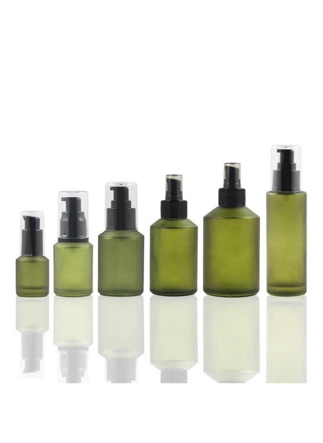 2Oz Green Empty Upscale Glass Lotion Pump Bottle Refillable Liquid Foundation Container Dispenser Storage Vial Essence Emulsion Sample Case 60Ml