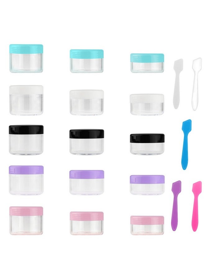 15 Pieces Empty Clear Plastic Sample Containers With Lids 10/15/ 20 Gram Size Cosmetic Pots Jars With 5 Pieces Mini Spatulas