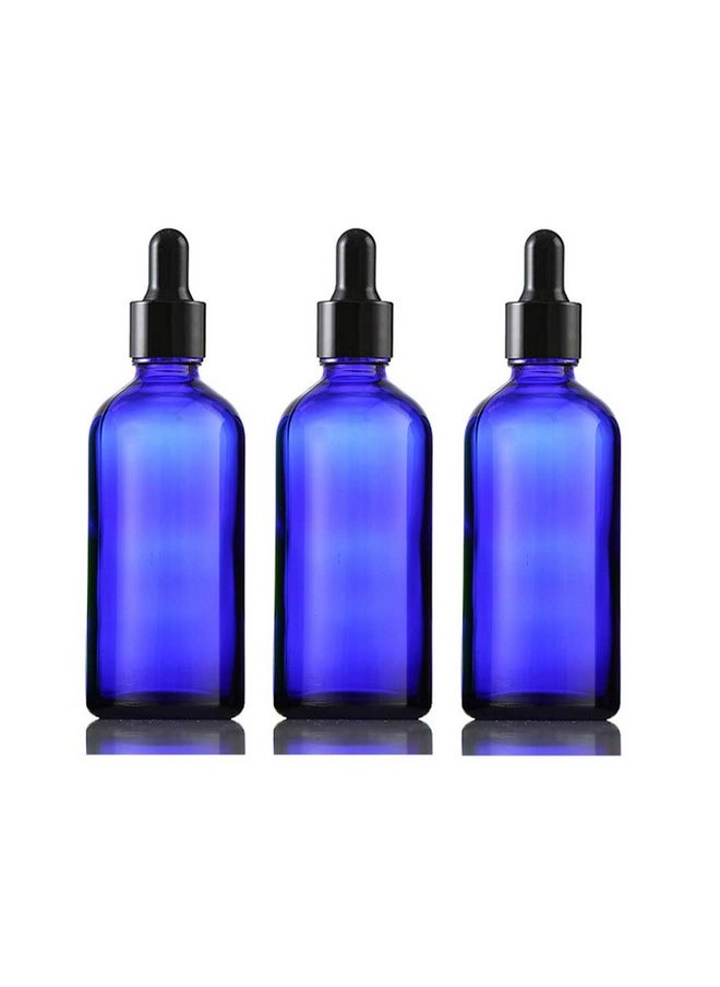 100Ml 3.5Oz Empty Refillable Cobalt Blue Glass Dropper Bottle Perfumes Essential Oils Drop Bottle Vial Travel Cosmetic Bottle Container Jar With Glass Eye Droppers Pack Of 3