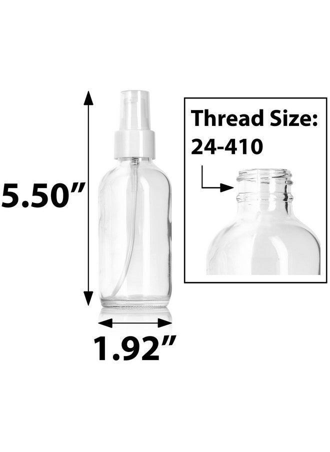4 Oz / 120 Ml Clear Glass Boston Round Bottle With White Treatment Pump Bpa Free Refillable Empty Storage Containers (24 Pack)