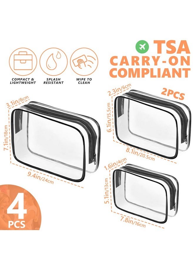 4 Pack Clear Toiletry Bag,Portable Travel Makeup Bags With Zipper, Tsa Approved Clear Organizer Bags, Pvc Cosmetic Pouch For Airport Airline Compliant