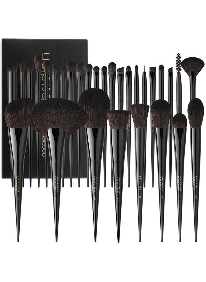 Makeup Brushes Set Professional 30Pcs Obsidian Makeup Brushes Premium Synthetic Powder Kabuki Foundation Contour Blush Concealer Eye Shadow Blending Eyeliner Crease Eyebrow Make Up Brush Kit