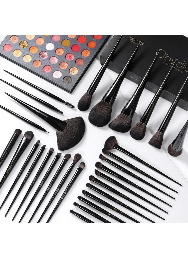 Makeup Brushes Set Professional 30Pcs Obsidian Makeup Brushes Premium Synthetic Powder Kabuki Foundation Contour Blush Concealer Eye Shadow Blending Eyeliner Crease Eyebrow Make Up Brush Kit