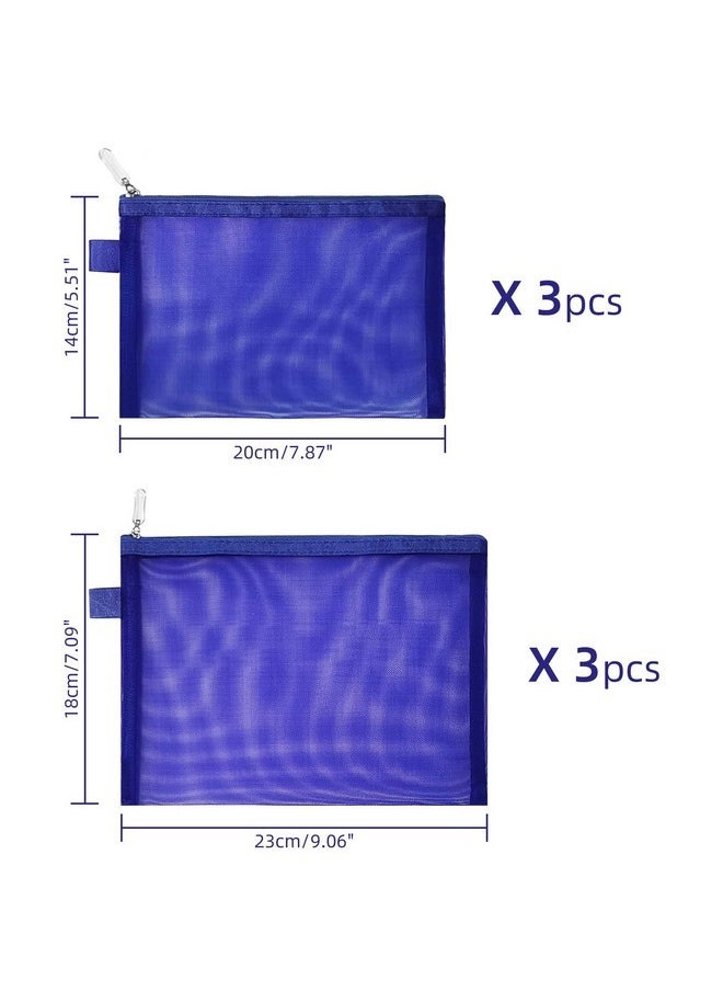 Clear Cosmetic Bags Zip Makeup Mesh Bags Pencil Case Pouch Travel Toiletry Kit Set Storage Case ((6A+5A)*3 Dark Blue)