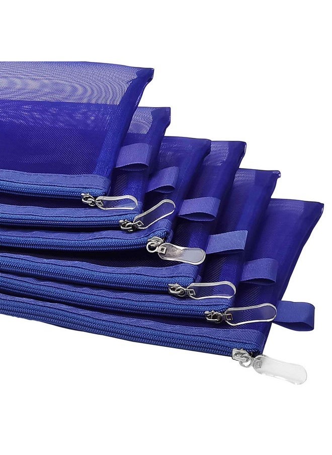 Clear Cosmetic Bags Zip Makeup Mesh Bags Pencil Case Pouch Travel Toiletry Kit Set Storage Case ((6A+5A)*3 Dark Blue)