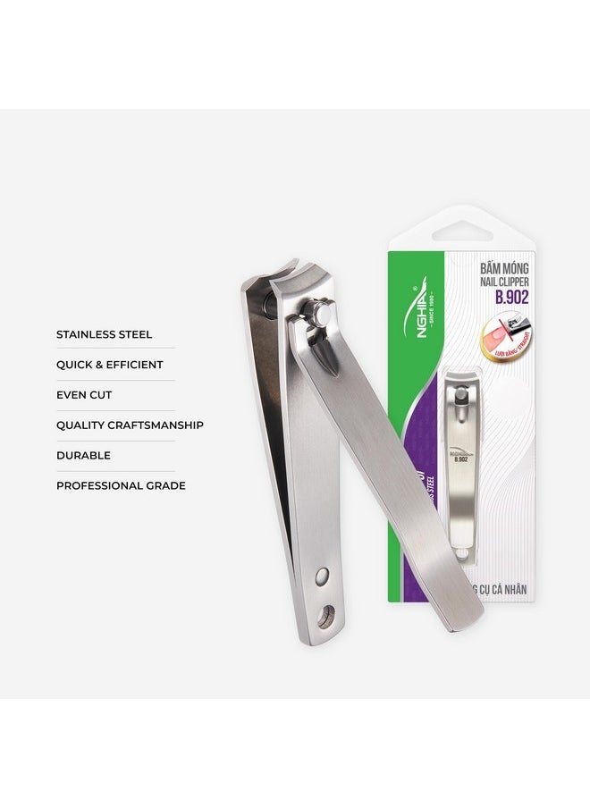 Blade Nail Clipper - B-902 (Stainless Steel) | Large Curved Jaw For Precise Nail Care | Nghia Brand