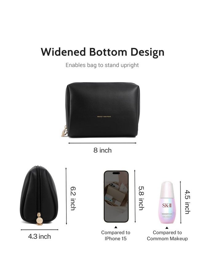 Travel Makeup Bag Pouch, Large Toiletry Bag For Women, Vegan Leather Cosmetic Pouches Make Up Bag For Travel Essentials Brushes, Bag Purse Organizer With Divider And Dual Zippers(Black)