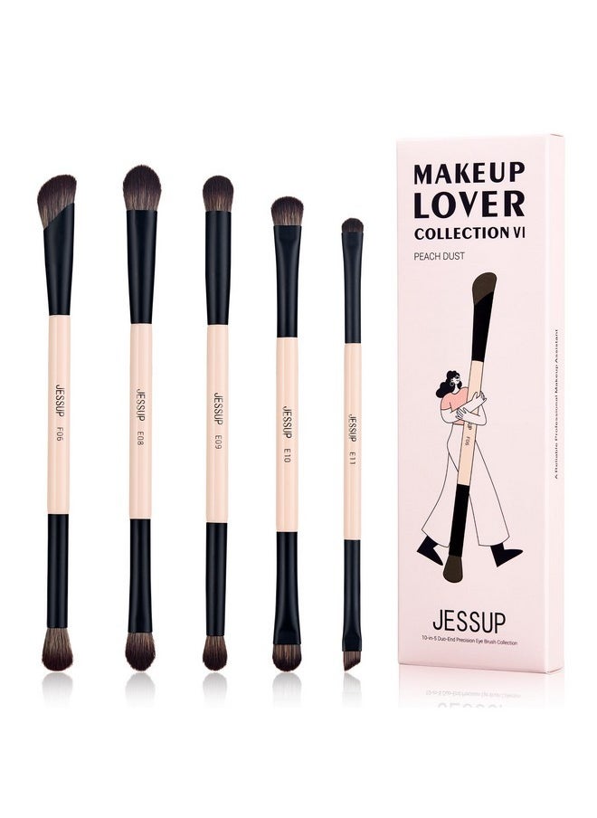 Makeup Brushes 5Pcs Double Ended Eyeshadow Brush Contour Brush Blending Brush Eyeliner Brush Shader Brush, Vegan Fiber Precision Eye Brush Set Peach Dust T509