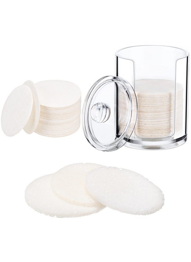 50 Pieces Compressed Natural Facial Sponges Round Soft Face Exfoliator Cleansing Sponge Reusable Cosmetic Sponge With Clear Plastic Sponge Storage Jar, Makeup Removal (White)