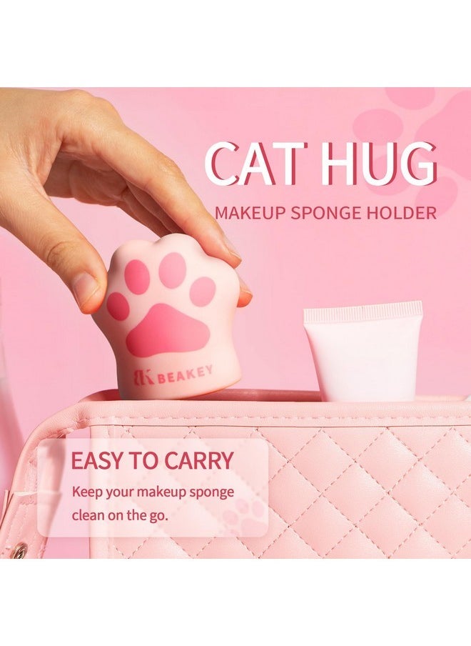 Cat Hug Makeup Sponge Holder, Silicone Beauty Sponge Blender Case With Vent Design For Quick Drying, Compact Travel Essentials Make Up Puff Blender Container - Pink