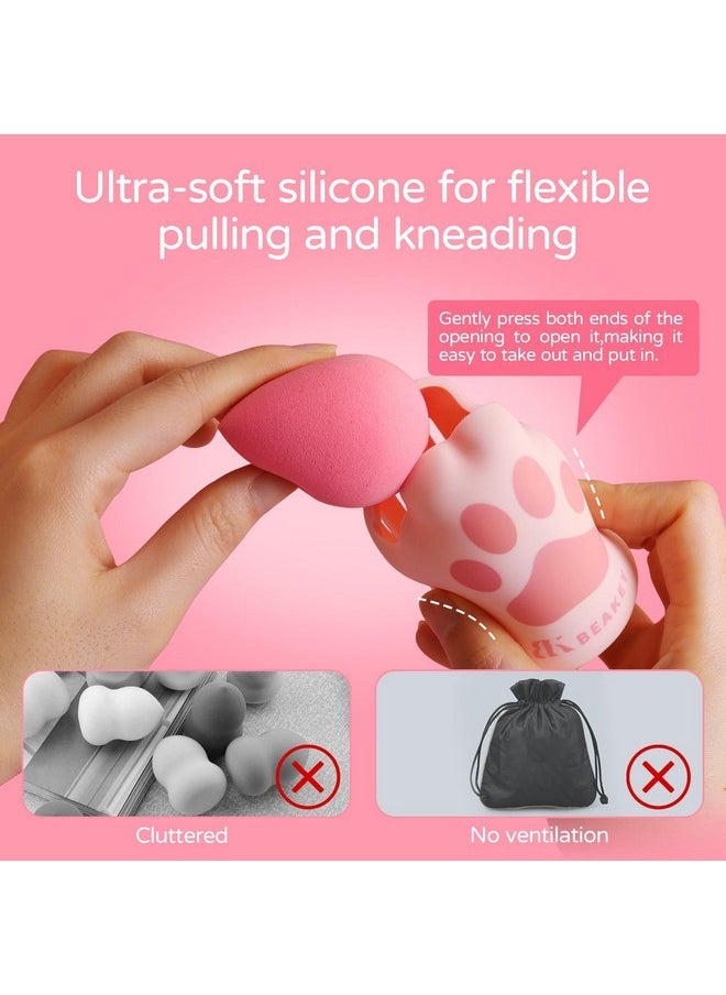 Cat Hug Makeup Sponge Holder, Silicone Beauty Sponge Blender Case With Vent Design For Quick Drying, Compact Travel Essentials Make Up Puff Blender Container - Pink