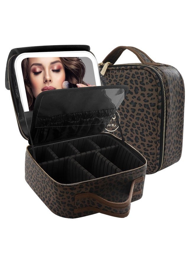 Makeup Bag With Mirror And Light Travel Makeup Train Case Cosmetic Bag Organizer Portable Artist Storage Bag With Adjustable Dividers Makeup Brushes Storage Organizer