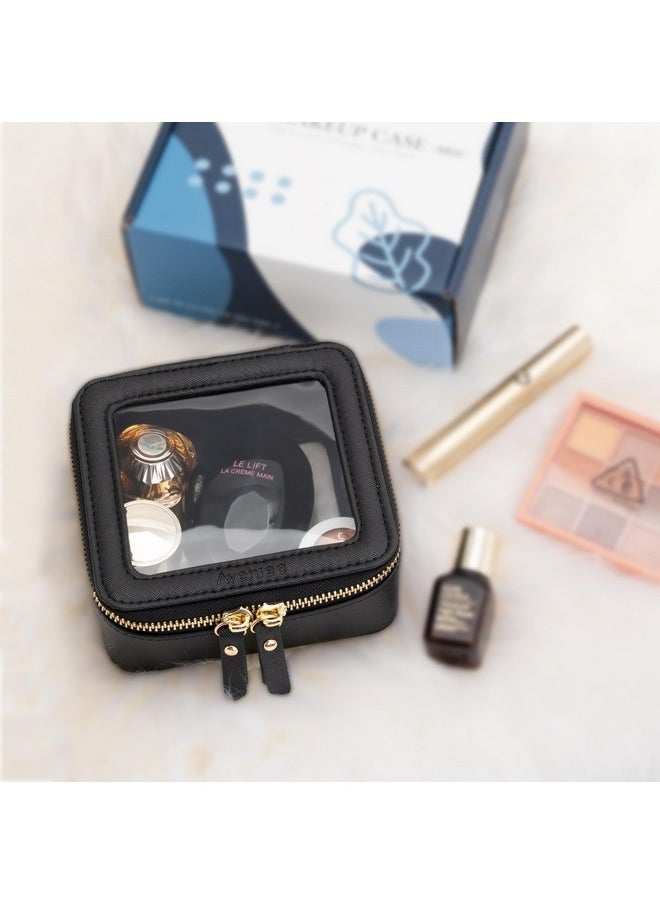Clear Makeup Bag Small, Mini Travel Toiletry Bag Cosmetic Bags Tsa Approved, Clear Makeup Case Pouch With Zipper, Car Organizer Essentials For Women Men(Mini-Black)