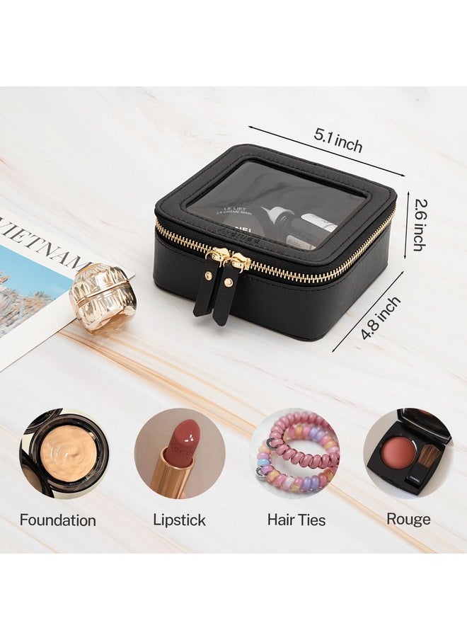 Clear Makeup Bag Small, Mini Travel Toiletry Bag Cosmetic Bags Tsa Approved, Clear Makeup Case Pouch With Zipper, Car Organizer Essentials For Women Men(Mini-Black)