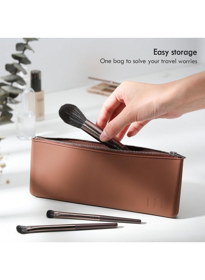 Silicone Makeup Brush Bag, Luxury Zipper Makeup Brush Holder For Travel, Portable Makeup Brushes Pouch Organizer