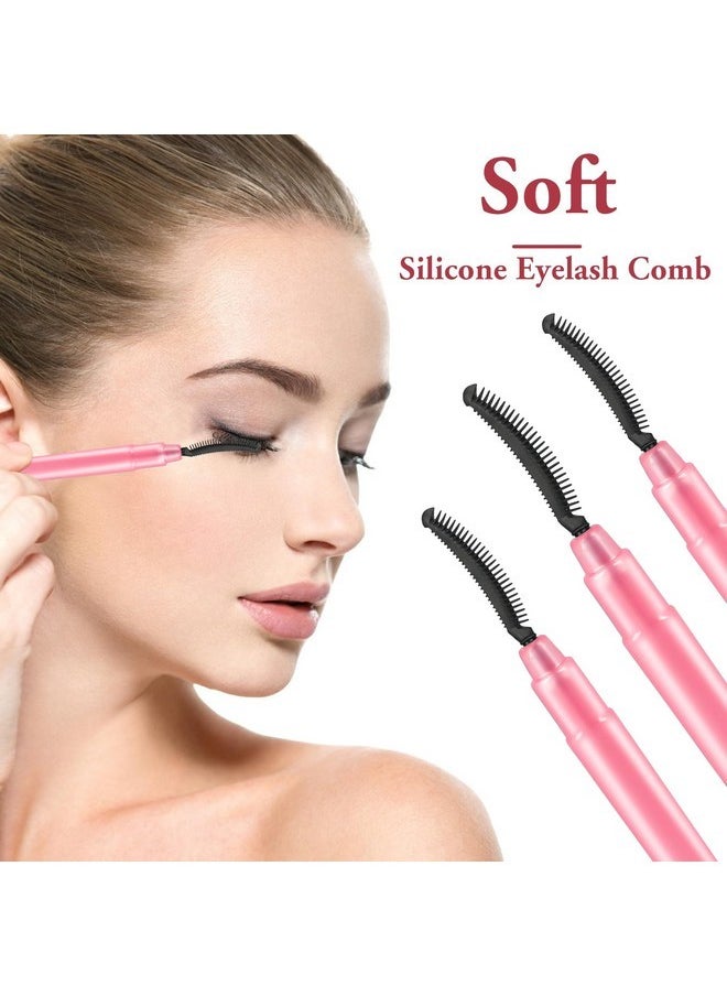 3 Pcs Silicone Lash Brush Eyelashes Definer With Dust Lid Eyelash Comb Mascara Eyelash Separator Eyebrow Brush Lash Separating Comb Brow Grooming Brush (Pink)