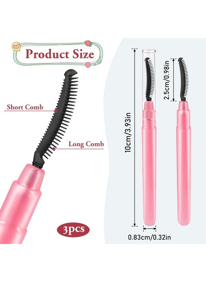 3 Pcs Silicone Lash Brush Eyelashes Definer With Dust Lid Eyelash Comb Mascara Eyelash Separator Eyebrow Brush Lash Separating Comb Brow Grooming Brush (Pink)