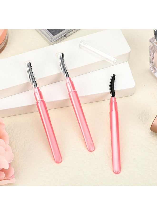 3 Pcs Silicone Lash Brush Eyelashes Definer With Dust Lid Eyelash Comb Mascara Eyelash Separator Eyebrow Brush Lash Separating Comb Brow Grooming Brush (Pink)