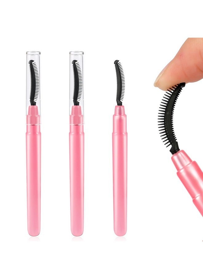 3 Pcs Silicone Lash Brush Eyelashes Definer With Dust Lid Eyelash Comb Mascara Eyelash Separator Eyebrow Brush Lash Separating Comb Brow Grooming Brush (Pink)